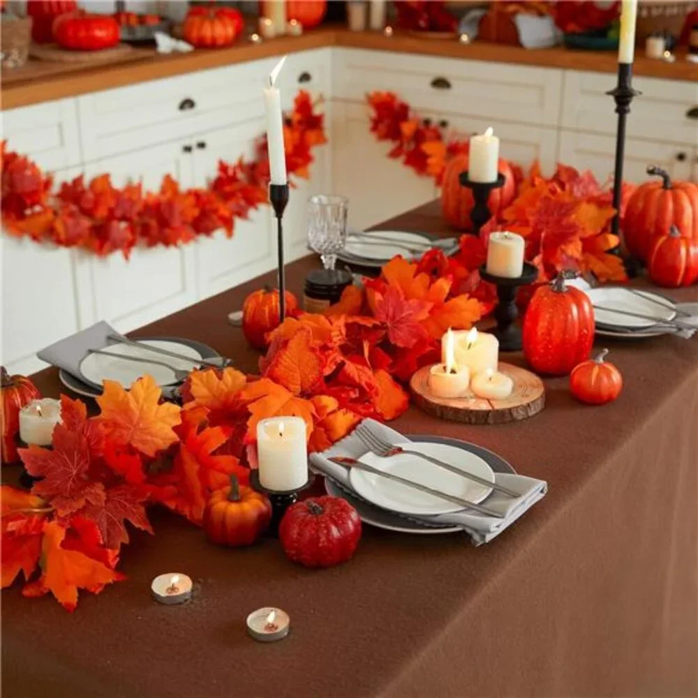 6PCS Orange Leaf Garland, 5.6Ft Halloween Garland Artificial Maple Leaf Autumn
